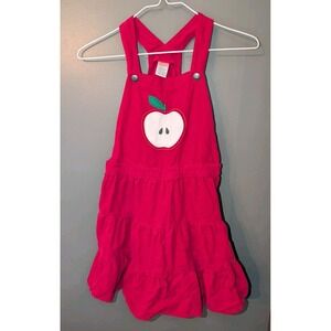 Gymboree Girl's Sz 7 Red Apple Overall Dress Corduroy School Ruffled Embroidered